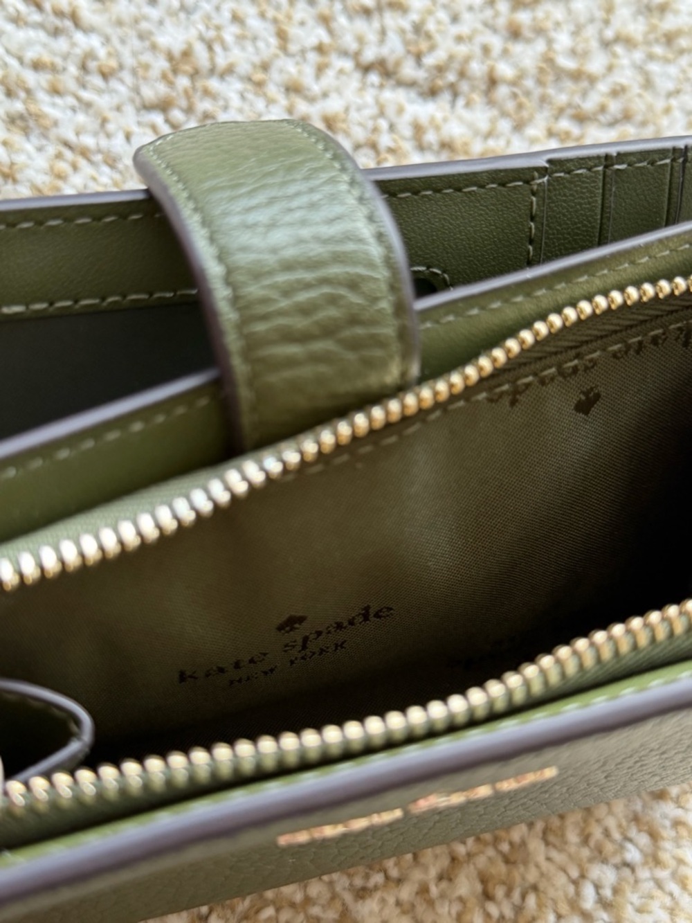 New Kate Spade Lena Medium Compact Bifold Wallet Pebble Leather Olive Green - Picture 9 of 12